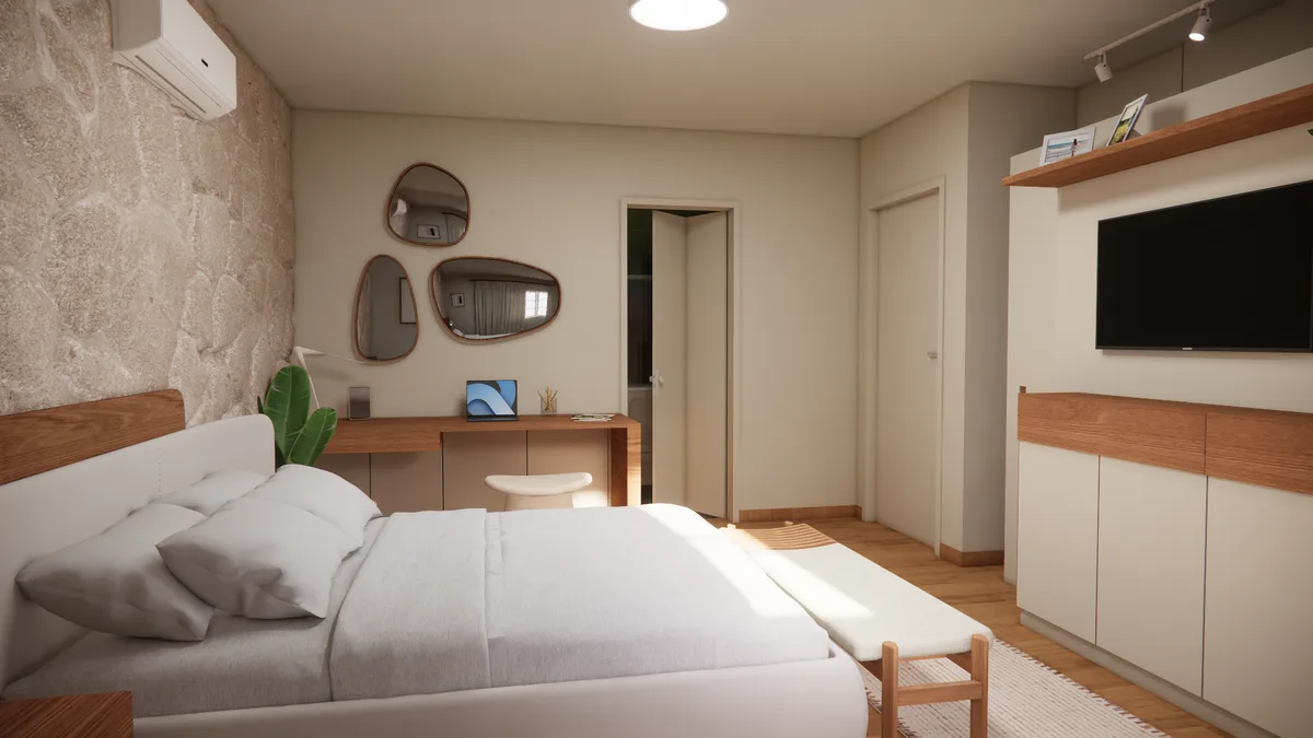 Design de interiores - quarto com acabamento contemporâneo